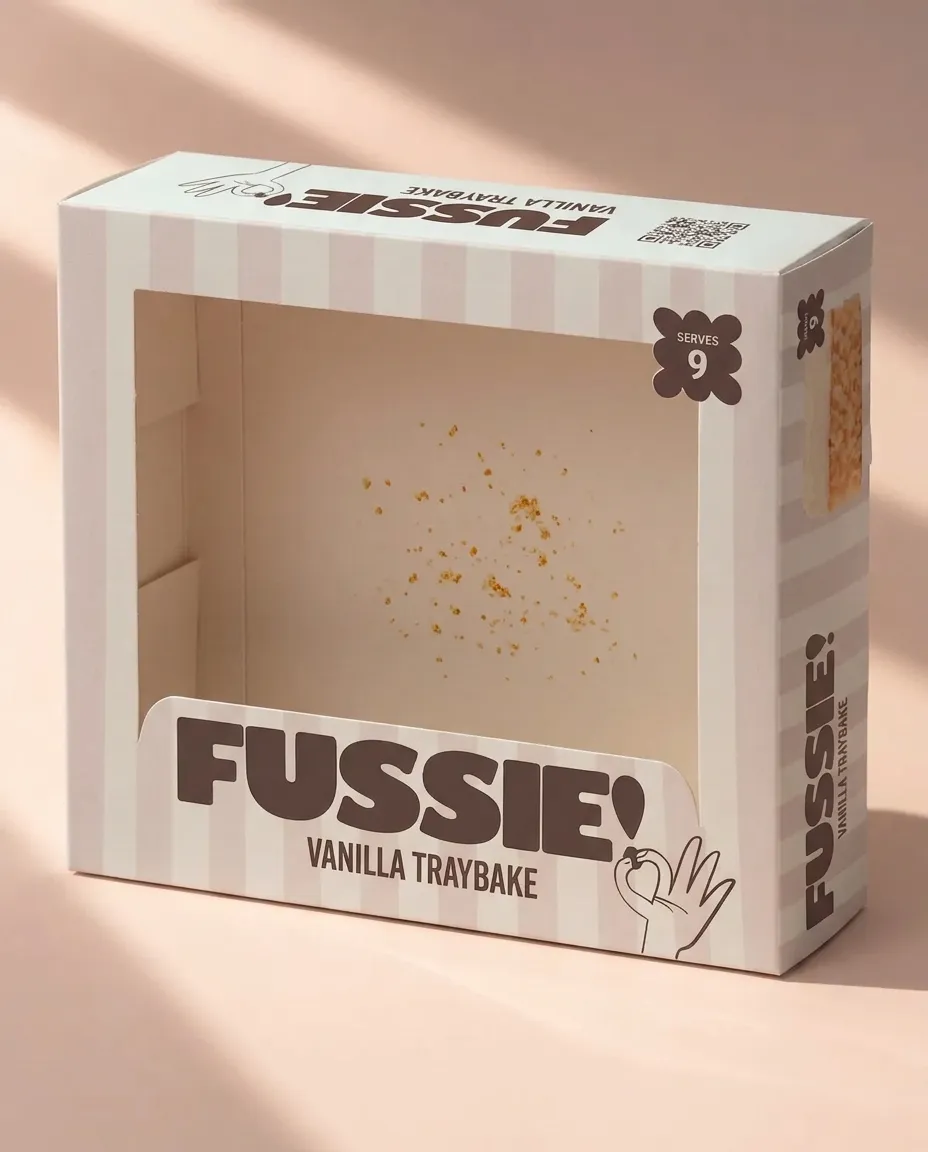 An empty Vanilla Traybake box